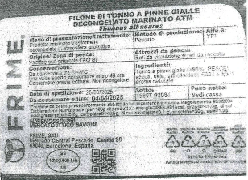 FILONE DI TONNO A PINNE GIALLE DECONGELATO MARINATO ATM
