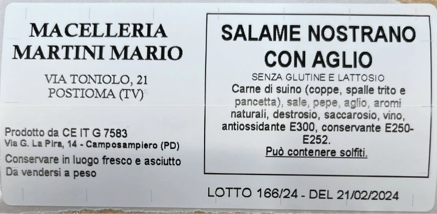 Salame Nostrano con Aglio