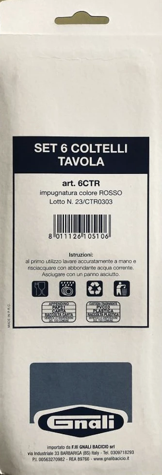 Set 6 Coltelli Tavola - impugnatura colore ROSSO