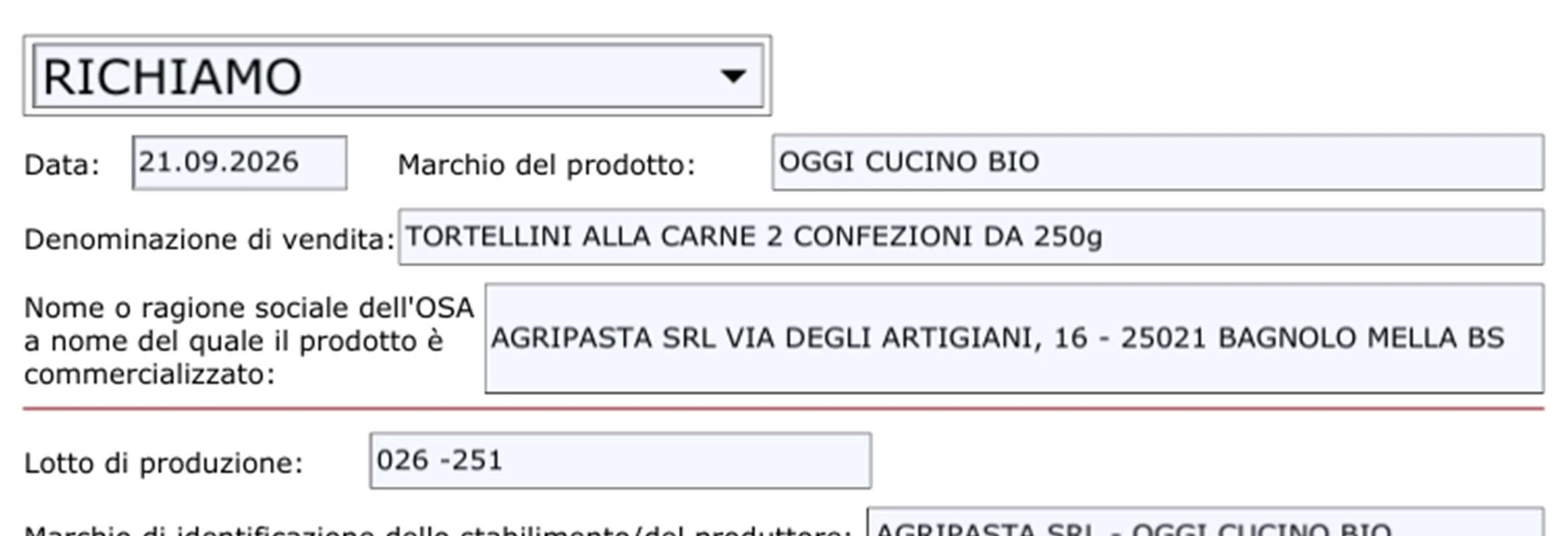 TORTELLINI ALLA CARNE 2 CONFEZIONI DA 250g