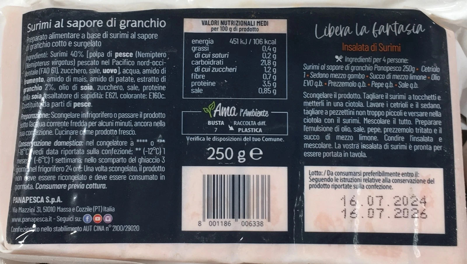 Foto Surimi al sapore di granchio Panapesca richiamato