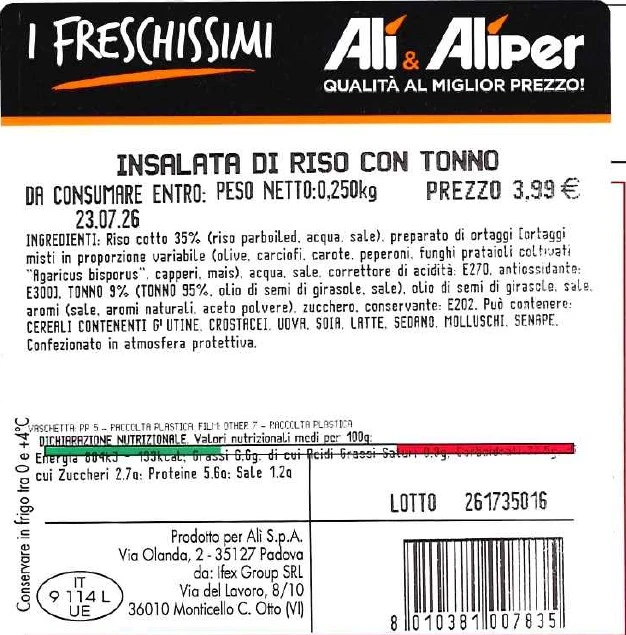 Foto Insalata di riso con tonno I Freschissimi richiamato