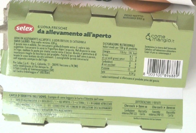 Uova fresche da allevamento all'aperto selex x6
