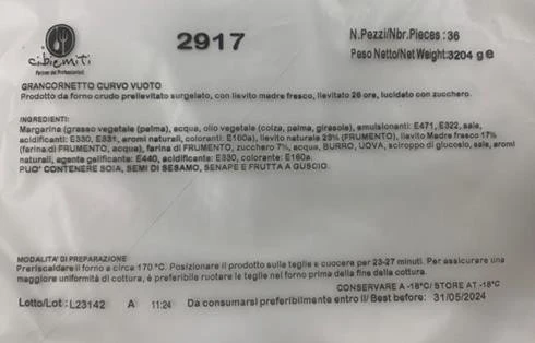 Foto 2917 grancornetto curvo vuoto 36 pz Cibi e miti richiamato