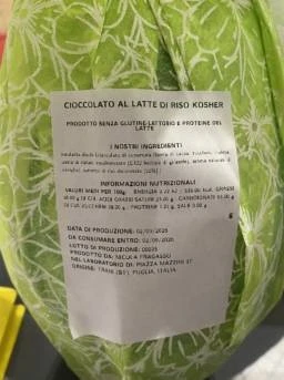 Foto Cioccolato al latte di riso kosher Dolciperintolleranti richiamato
