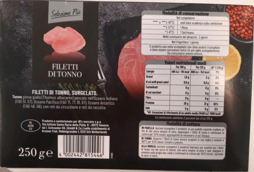 Foto Filetti di tonno surgelato Selezione Più richiamato