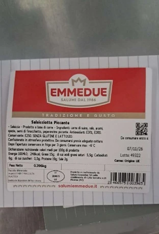 Foto Salsicciotta piccante – COD 7 Salumi Emmedue Srl richiamato