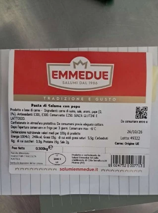 Foto Pasta di Salame con pepe – COD 771 Salumi Emmedue Srl richiamato