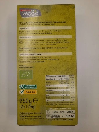Foto Tofu vegano biologico al naturale Veggie - Despar richiamato