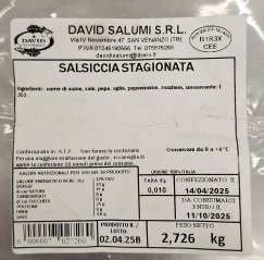 Foto Salsiccia stagionata David Salumi S.r.l. richiamato