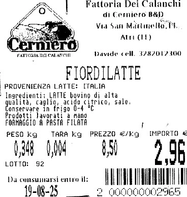 Foto Mozzarella fiordilatte Cerniero - Fattoria dei calanchi richiamato
