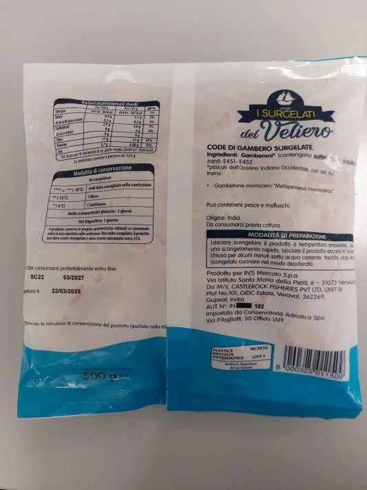 Foto Code di gambero precotte surgelate I Surgelati del Veliero richiamato