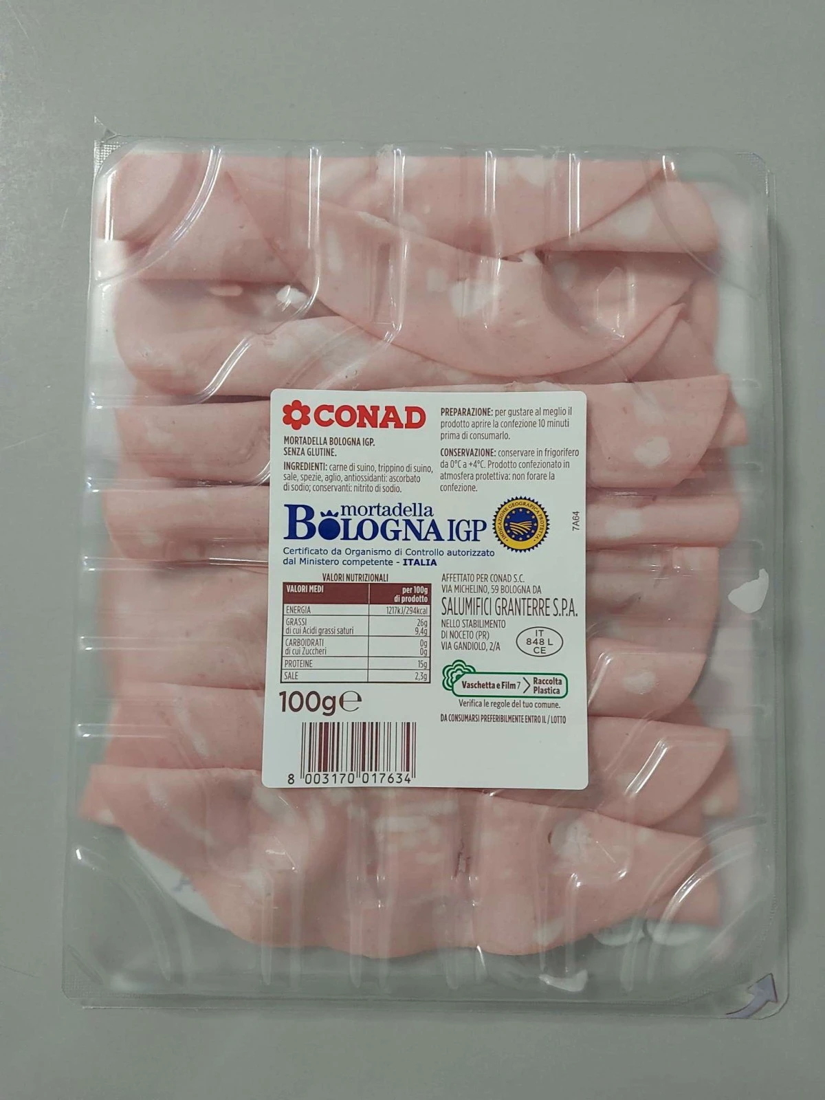 Foto Mortadella bologna IGP 100g f&c conad Conad richiamato