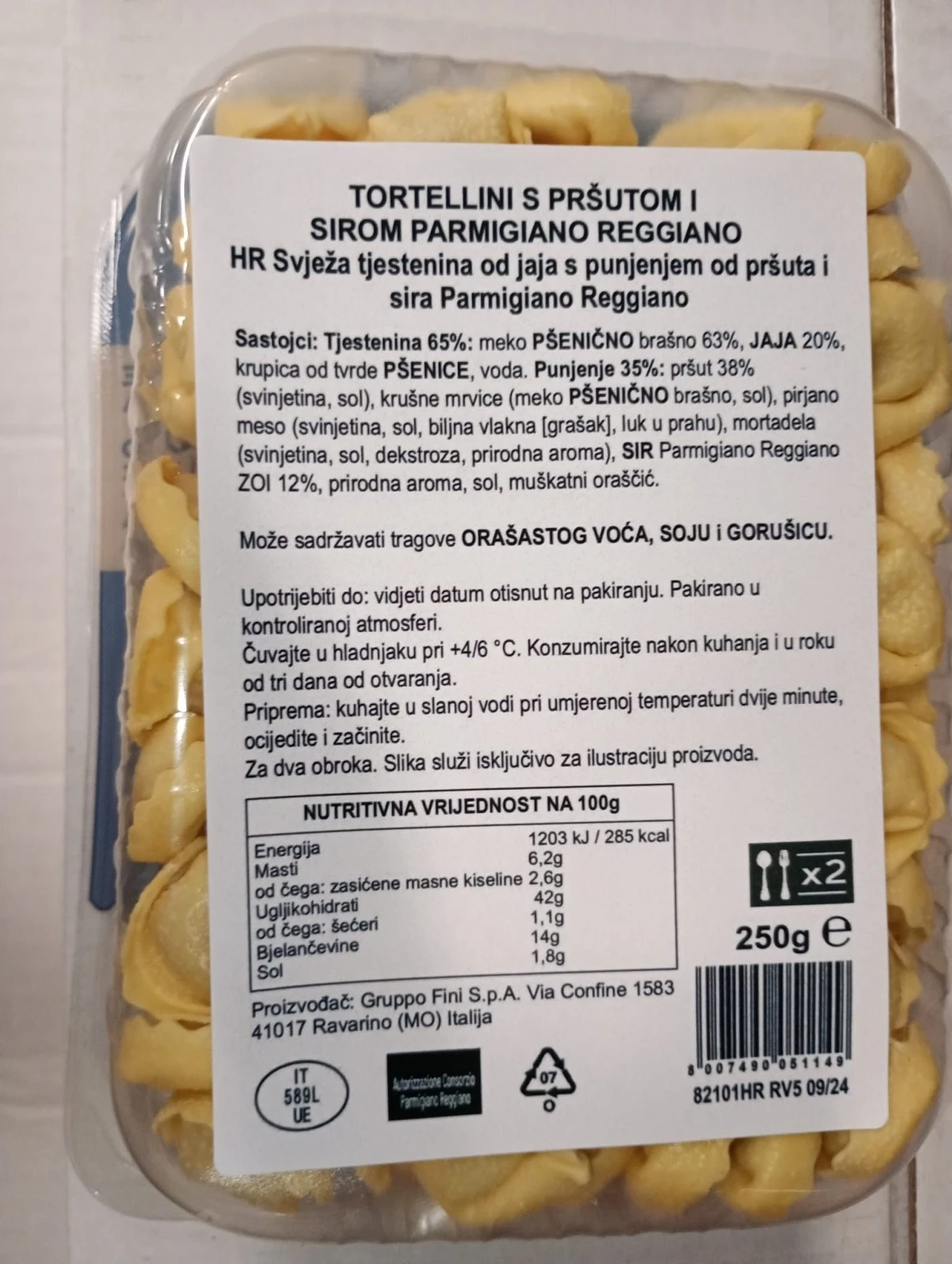 Tortellini prosciutto crudo e parmigiano reggiano 250g