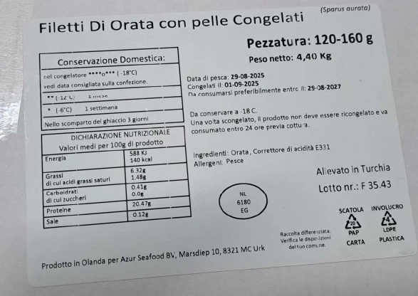 Filetti di orata con pelle congelati 120-160
