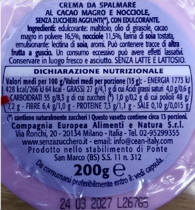 Foto Crema da spalmare alle nocciole e cacao magro, senza zuccheri aggiunti Sz -Essezeta richiamato