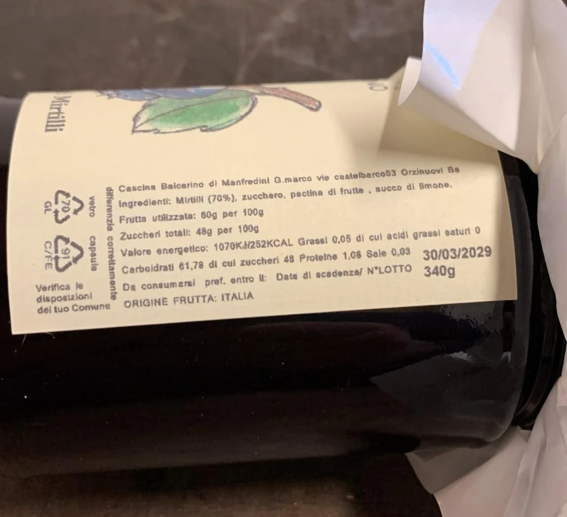 Foto Confettura extra di mirtilli Cascina BALCARINO richiamato