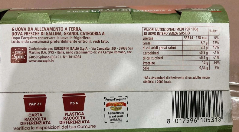 UOVA GRANDI DA ALLEVAMENTO A TERRA SENZA USO DI ANTIBIOTICI 6 PEZZI