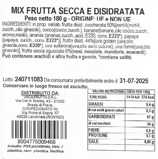 MIX FRUTTA SECCA E DISIDRATATA