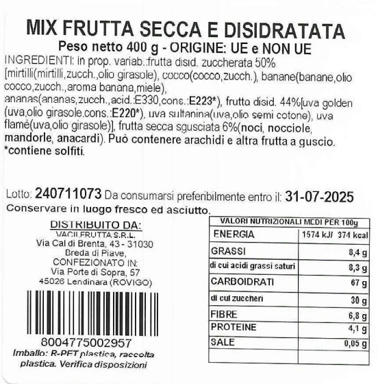 MIX FRUTTA SECCA E DISIDRATATA
