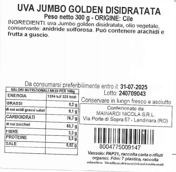 UVA JUMBO GOLDEN DISIDRATATA