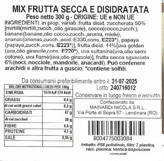 MIX FRUTTA SECCA E DISIDRATATA