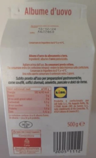 Albume d’uovo da galline allevate a terra pastorizzato