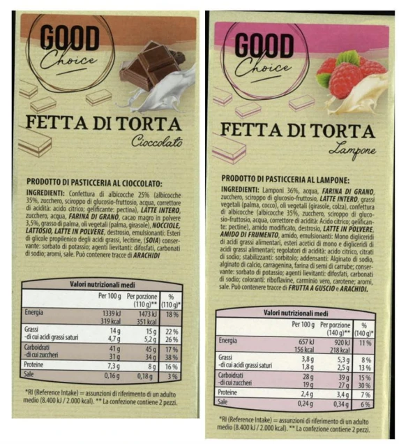 FETTE DI TORTA - VARIETA' CIOCCOLATO E VARIETA' LAMPONE
