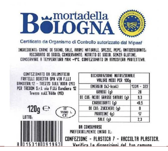 MORTADELLA IGP SENZA PISTACCHIO 120g